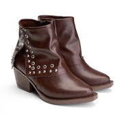 Eyelet Cuff Western Bootie - Brown