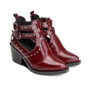 Block Heel Multi-Strap Boot - Maroon
