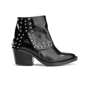 Eyelet Cuff Western Bootie - Black