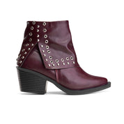 Eyelet Cuff Western Bootie - Maroon