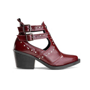 Block Heel Multi-Strap Boot - Maroon