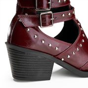 Block Heel Multi-Strap Boot - Maroon