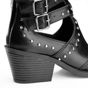 Block Heel Multi-Strap Boot - Black