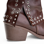 Eyelet Cuff Western Bootie - Brown