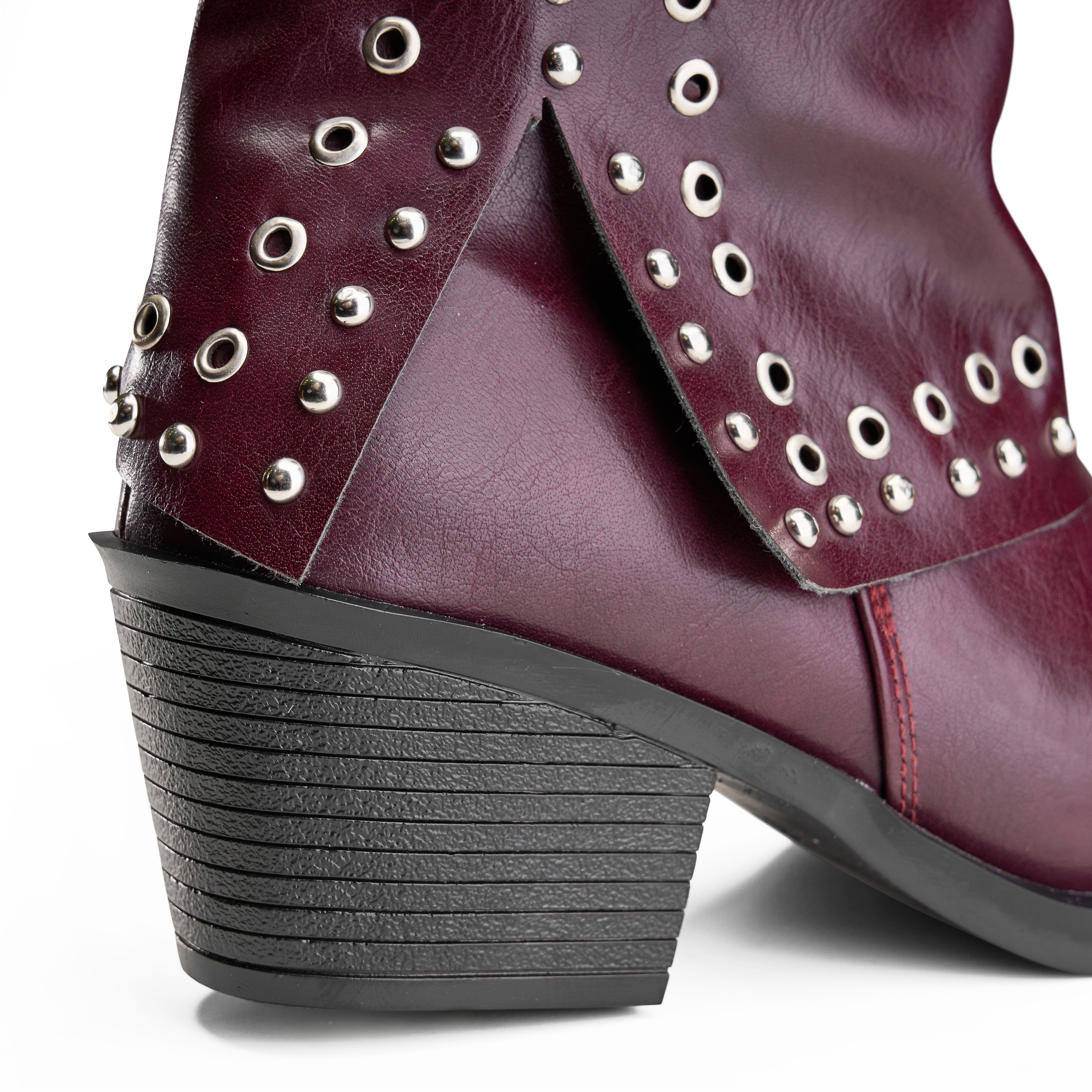 Eyelet Cuff Western Bootie - Maroon