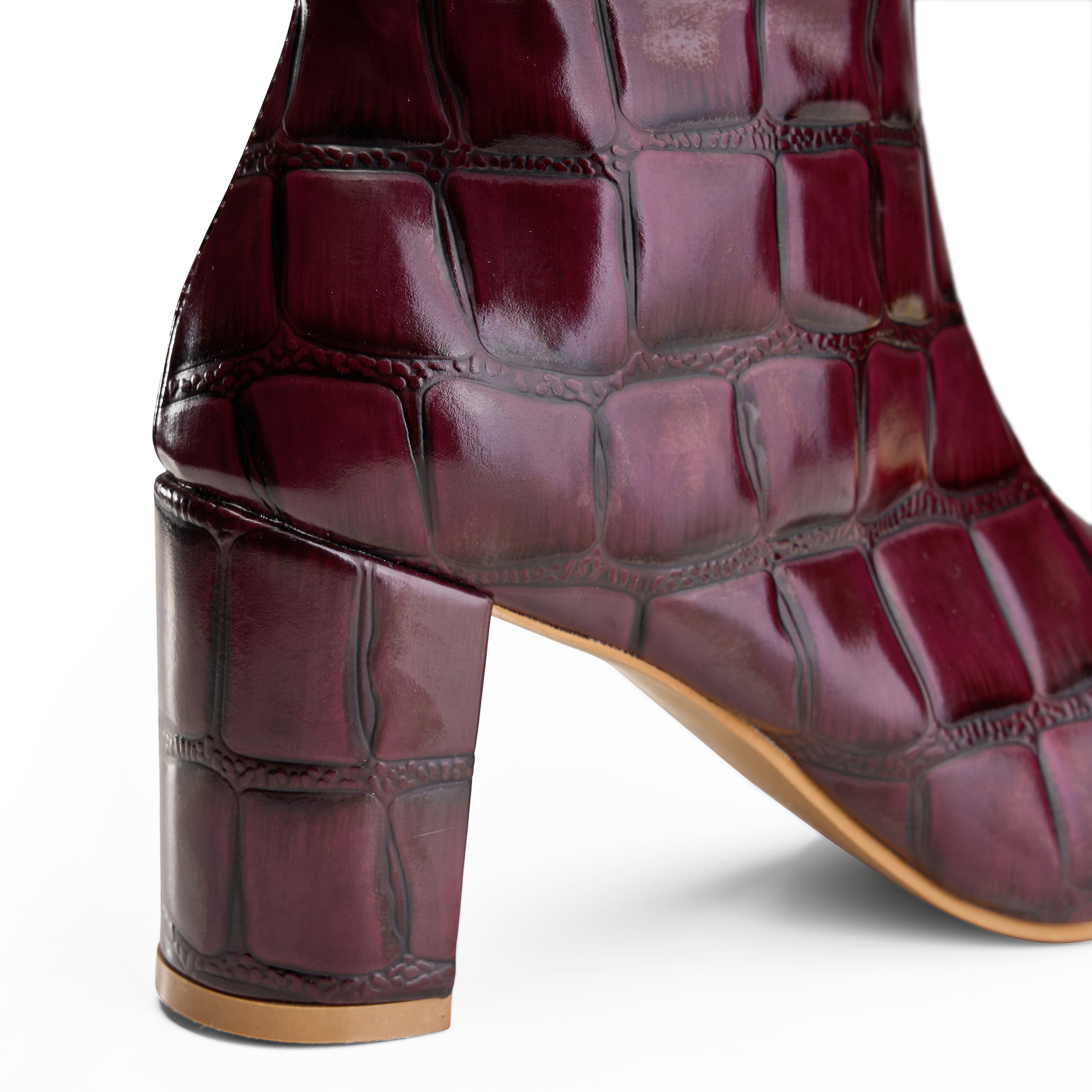 High-Heel Croc Ankle Boot - Maroon