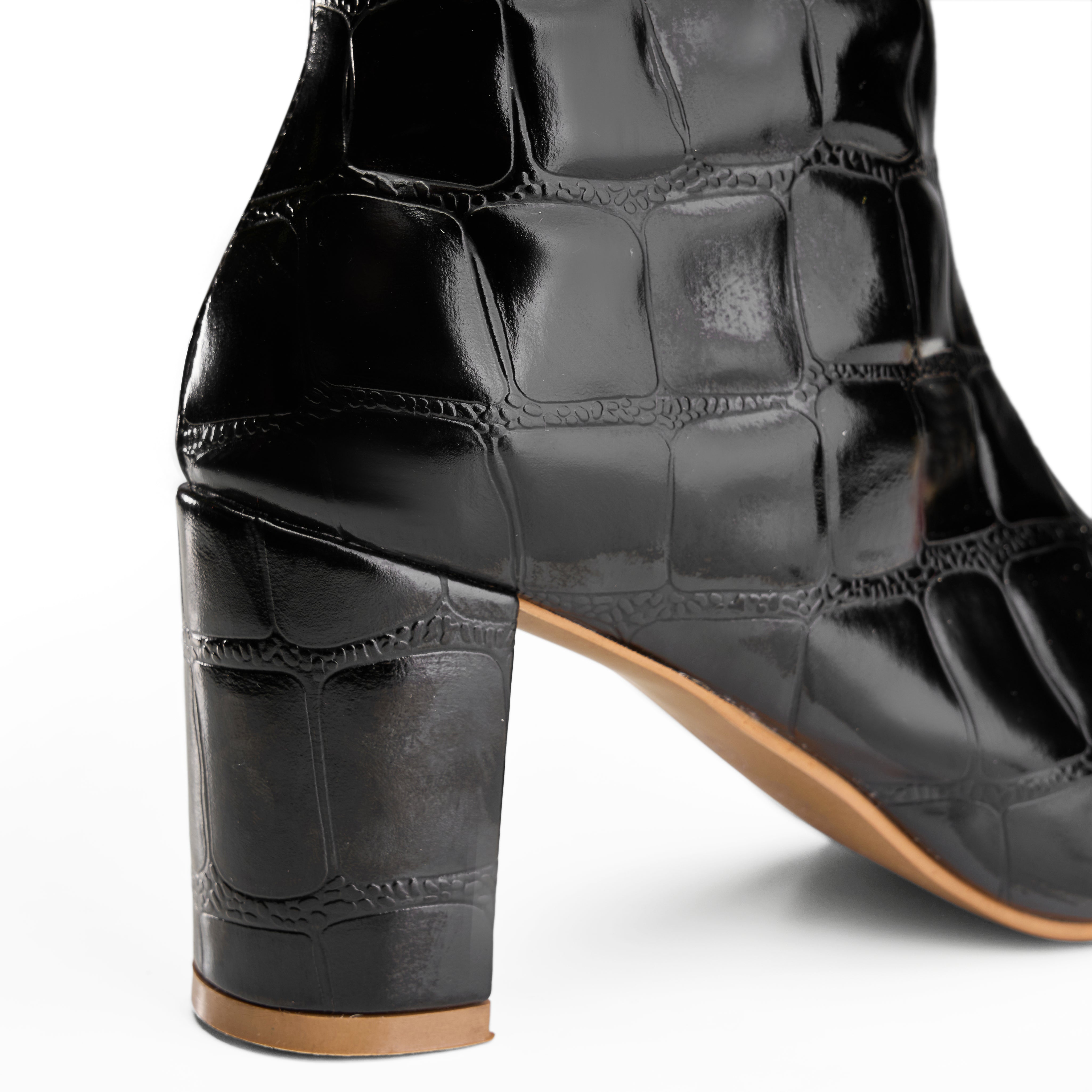 High-Heel Croc Ankle Boot - Black