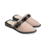 Textured Square-Toe Buckle Flat - Black