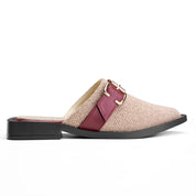Textured Square-Toe Buckle Flat - Maroon