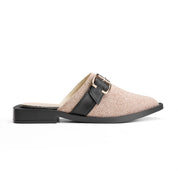 Textured Square-Toe Buckle Flat - Black