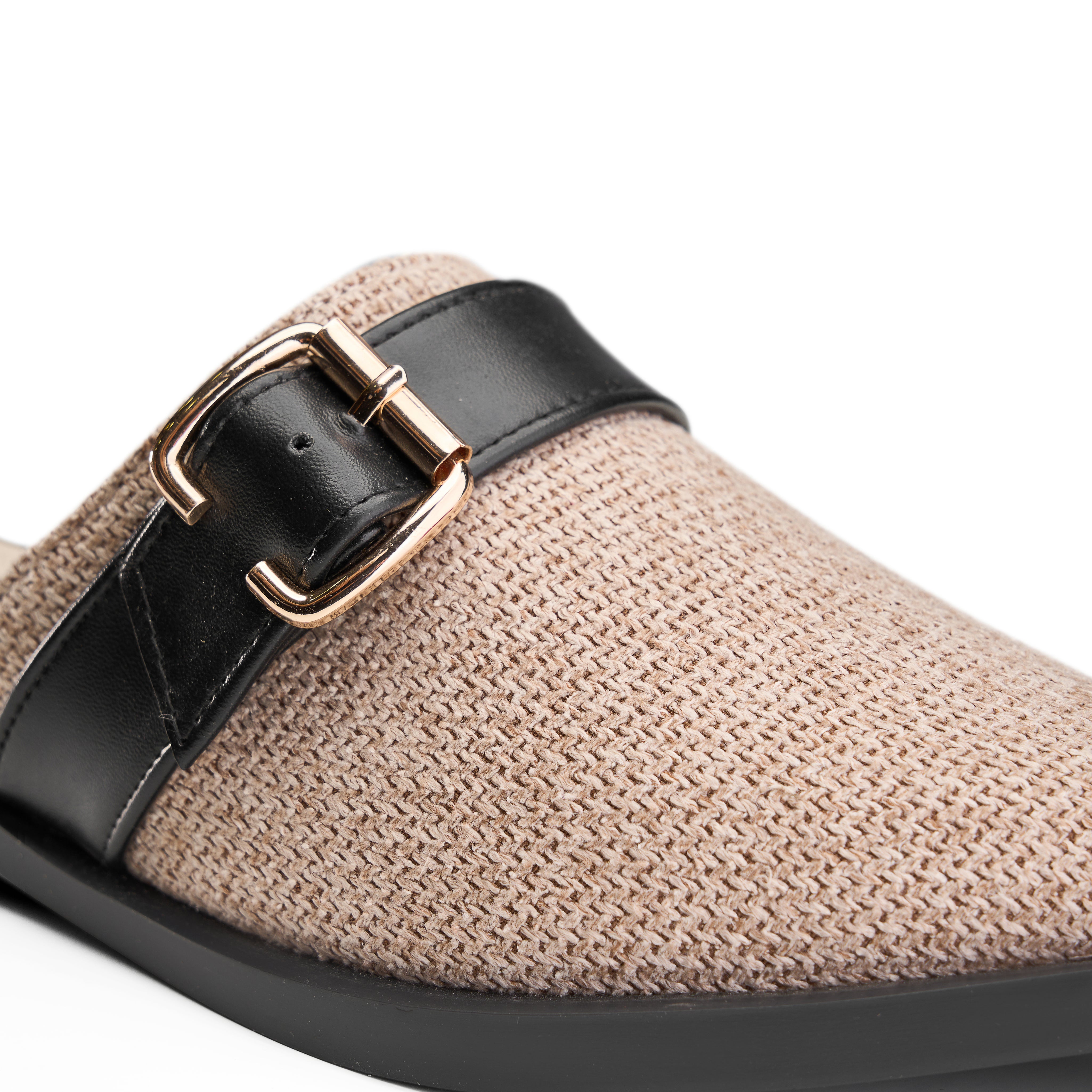 Textured Square-Toe Buckle Flat - Black