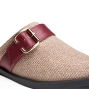 Textured Square-Toe Buckle Flat - Maroon