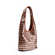 Mirrored Stud Hobo Bag - Camel
