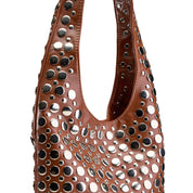 Mirrored Stud Hobo Bag - Camel