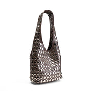 Mirrored Stud Hobo Bag - Brown