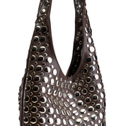 Mirrored Stud Hobo Bag - Brown