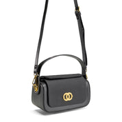 Dual-Texture Flap-Over Bag - Black