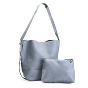 Pebbled Bucket Bag With Pouch - baby blue