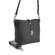 Woven Textile Bucket Crossbody - Black