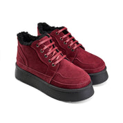 Sherpa-Trimmed High-Top Sneaker Boot - Maroon