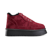 Sherpa-Trimmed High-Top Sneaker Boot - Maroon