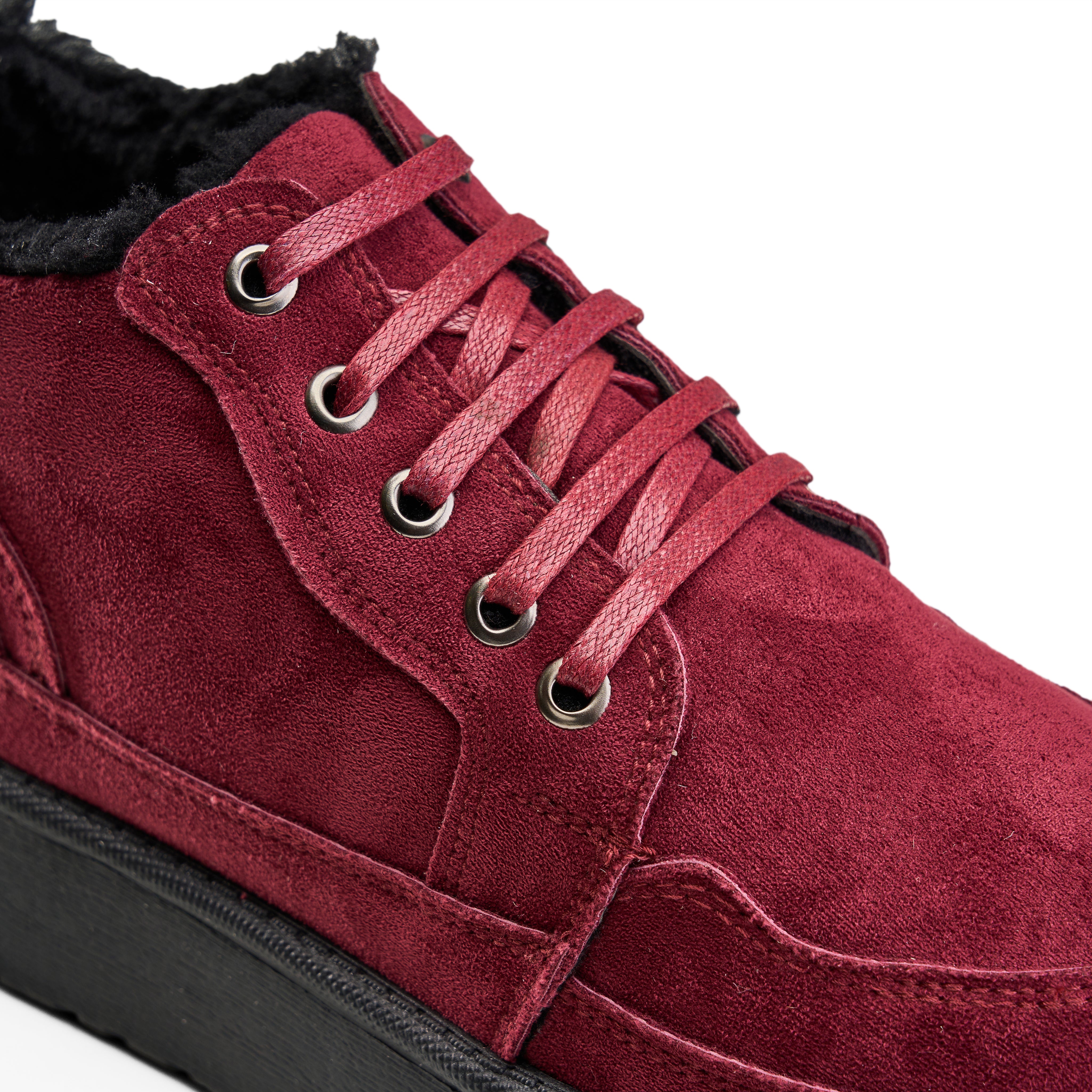 Sherpa-Trimmed High-Top Sneaker Boot - Maroon