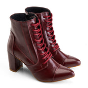 Side-Zip Heeled Lace Boot - Maroon