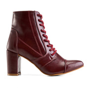 Side-Zip Heeled Lace Boot - Maroon