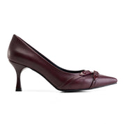 Pointed-Toe Strap-Accent Pump - Maroon