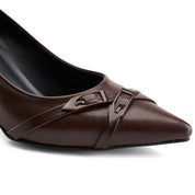 Pointed-Toe Strap-Accent Pump - Brown