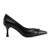 Pointed-Toe Strap-Accent Pump - Black