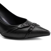 Pointed-Toe Strap-Accent Pump - Black