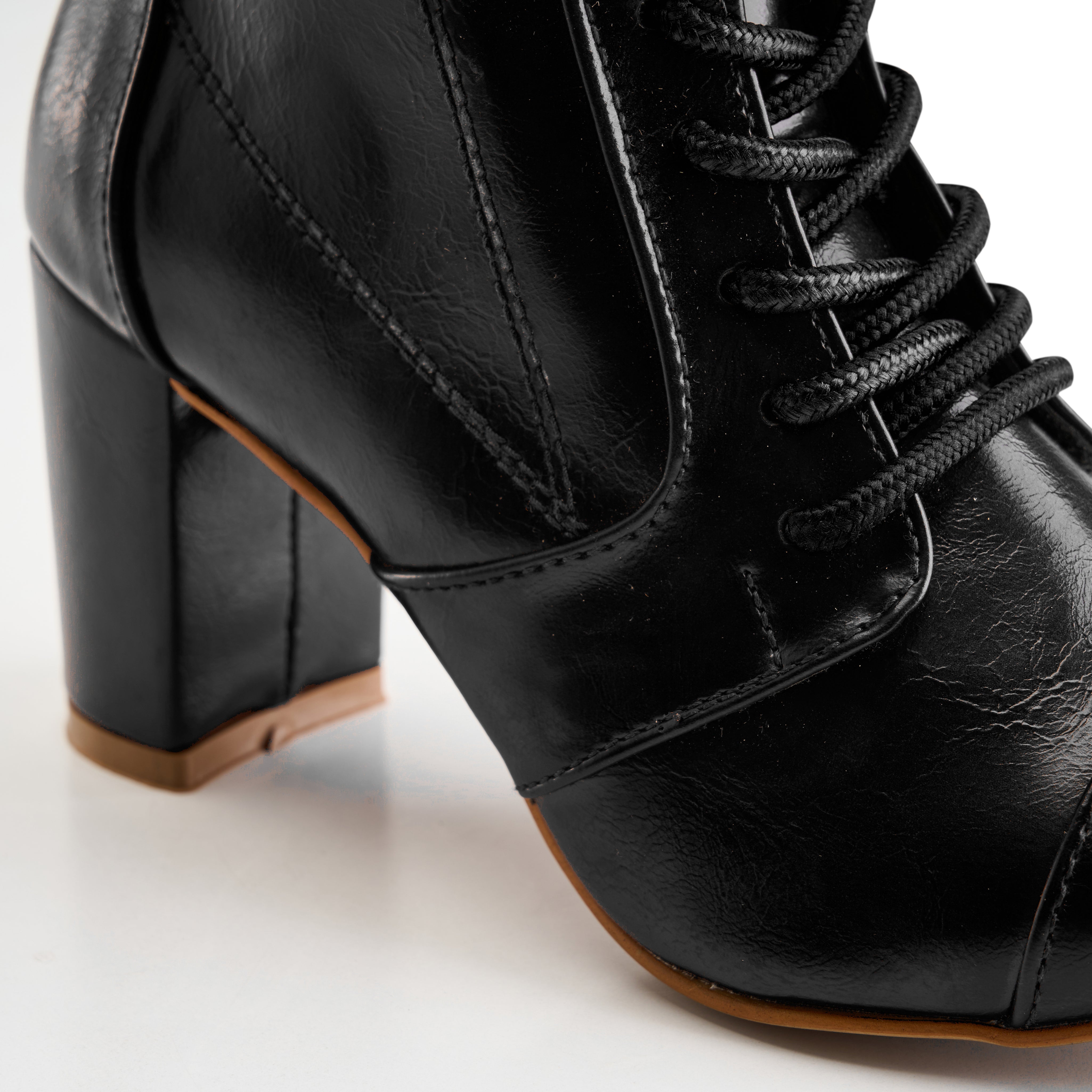 Side-Zip Heeled Lace Boot - Black