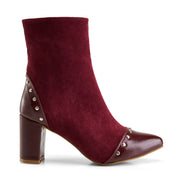 Stud-Trim Block Heel Boot - Maroon