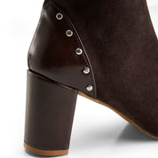 Stud-Trim Block Heel Boot - Brown