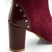 Stud-Trim Block Heel Boot - Maroon