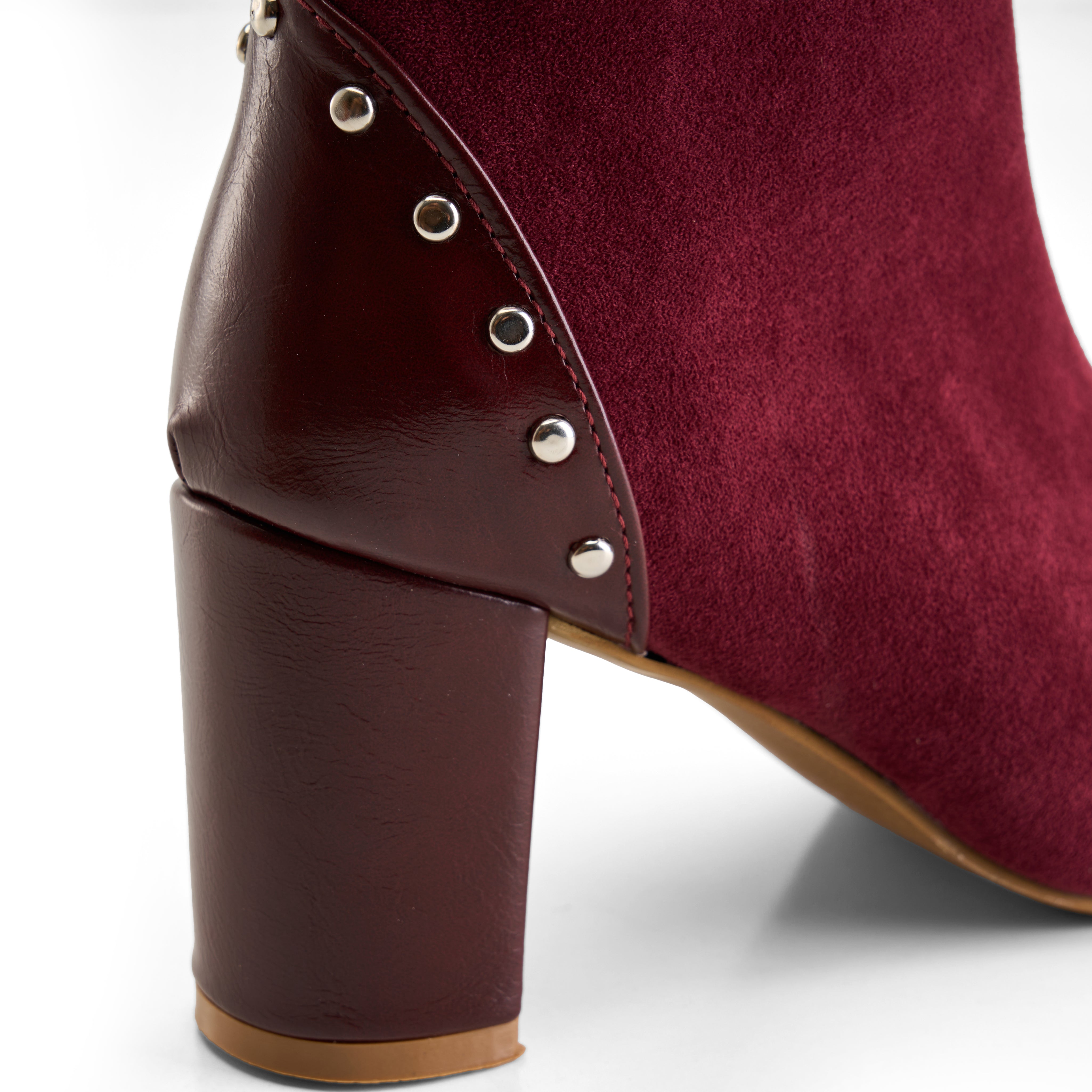 Stud-Trim Block Heel Boot - Maroon