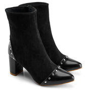 Stud-Trim Block Heel Boot - Black