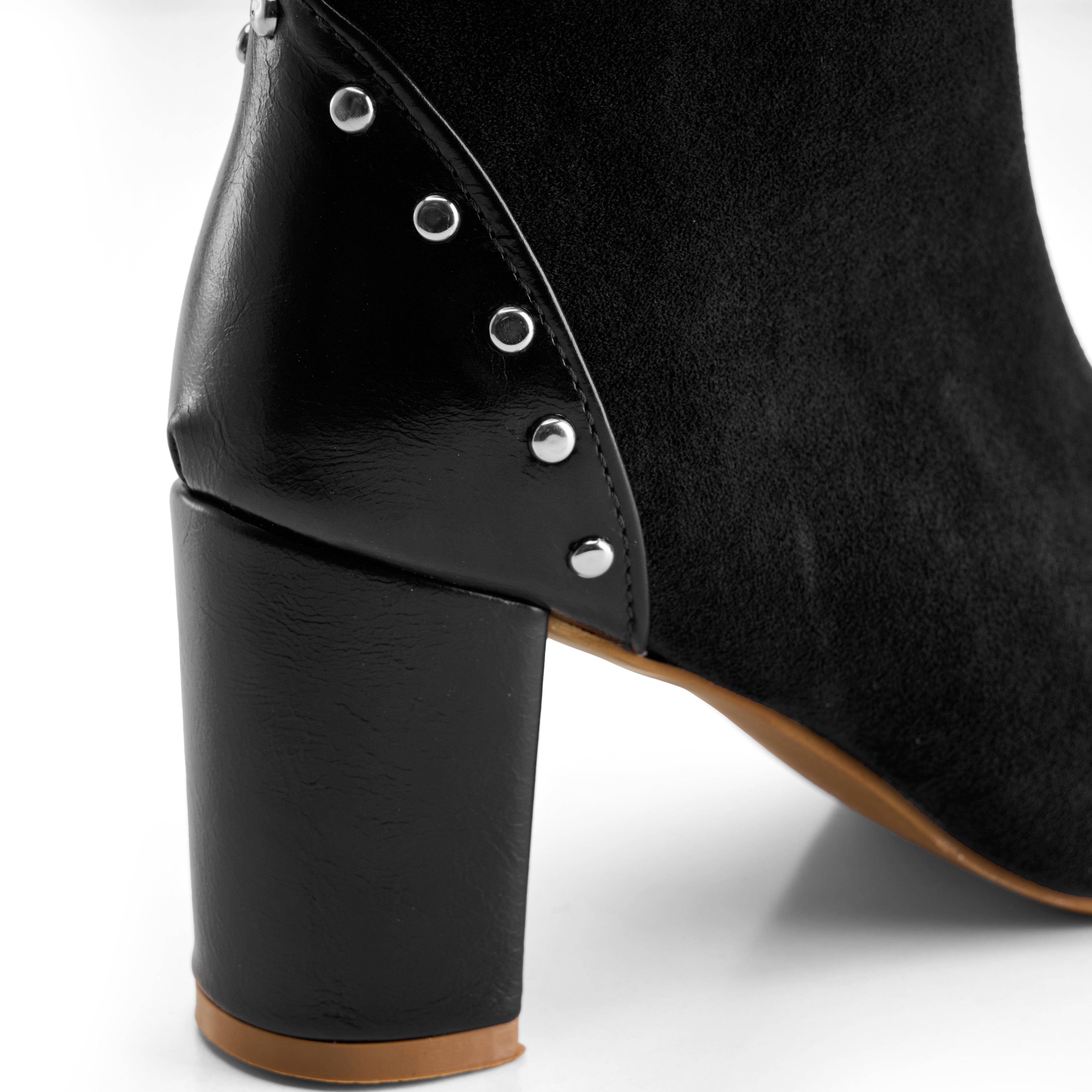 Stud-Trim Block Heel Boot - Black