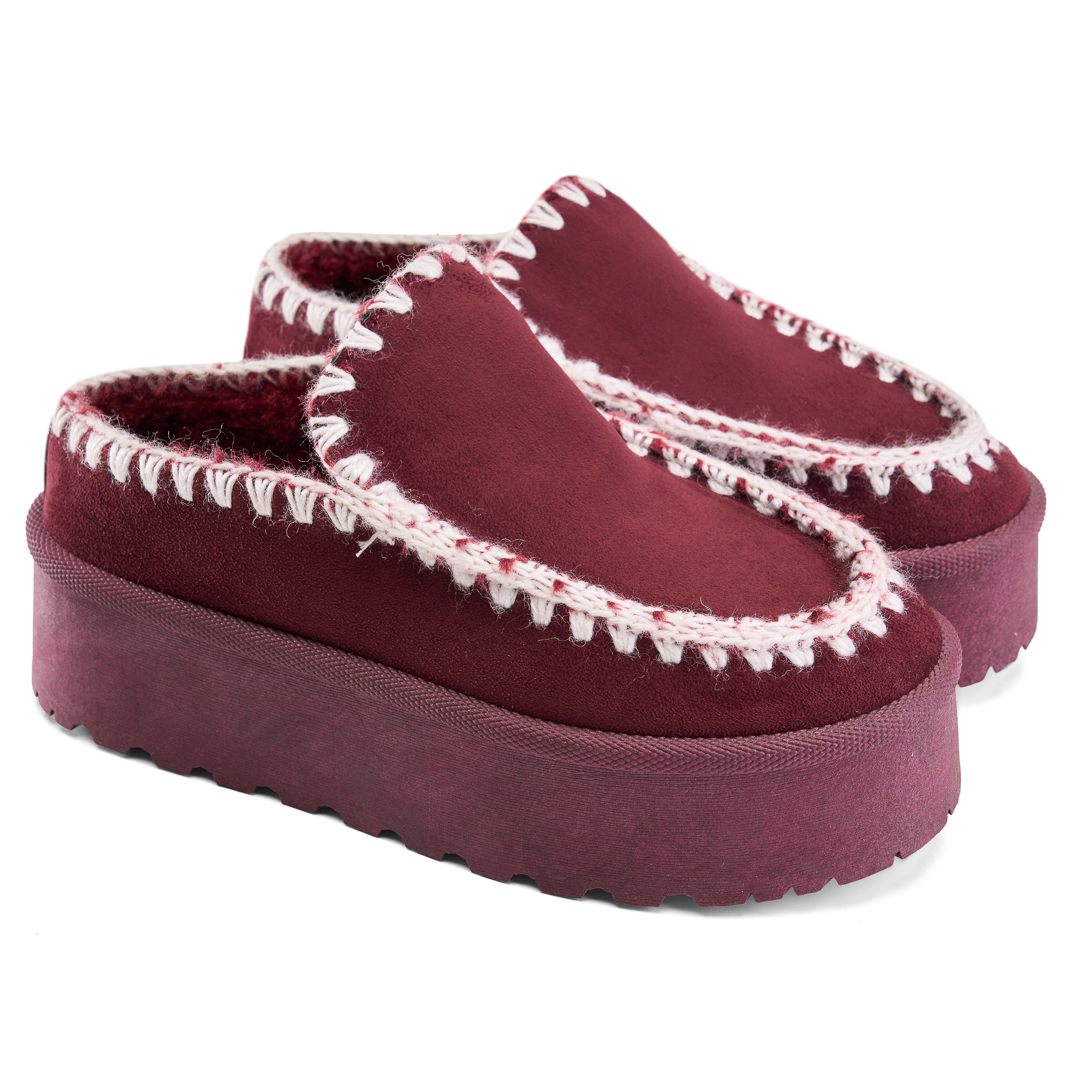 Stitched Cozy Platform Mule - Maroon