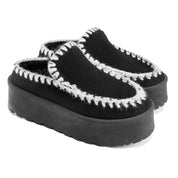 Stitched Cozy Platform Mule - Black