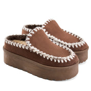 Stitched Cozy Platform Mule - Brown