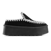 Stitched Cozy Platform Mule - Black