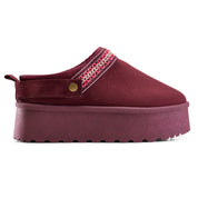 Embroidered Cozy Platform Slip-On - Maroon