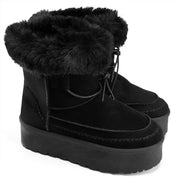 Fur-Top Cozy Platform Boot - Black