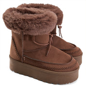 Fur-Top Cozy Platform Boot - Brown