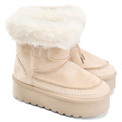 Fur-Top Cozy Platform Boot - Beige