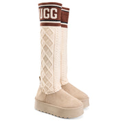 Knit-Cuff Tall Cozy Boot - Beige