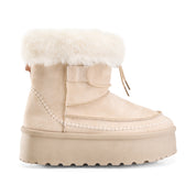 Fur-Top Cozy Platform Boot - Beige