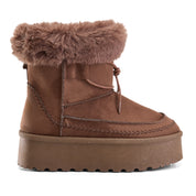 Fur-Top Cozy Platform Boot - Brown
